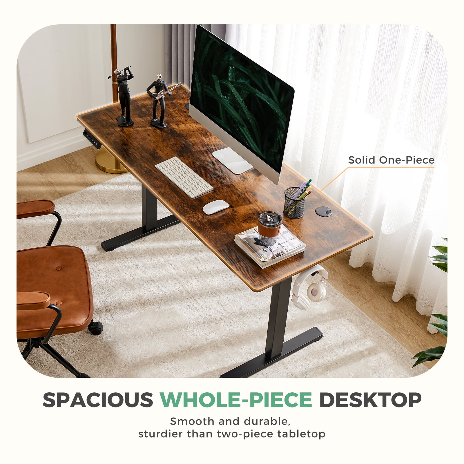 MCQ Electric Adjustable Height Standing Desk with 2 Splice Board for Home, 55 x 24 inch, Brown