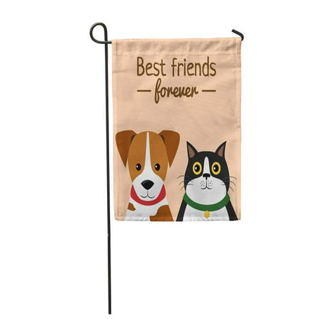 SIDONKU Pet Cat and Dog Characters Best Friend Forever Flat Cartoon Garden Flag Decorative Flag House Banner 12x18 (Best Frat House Decorations)