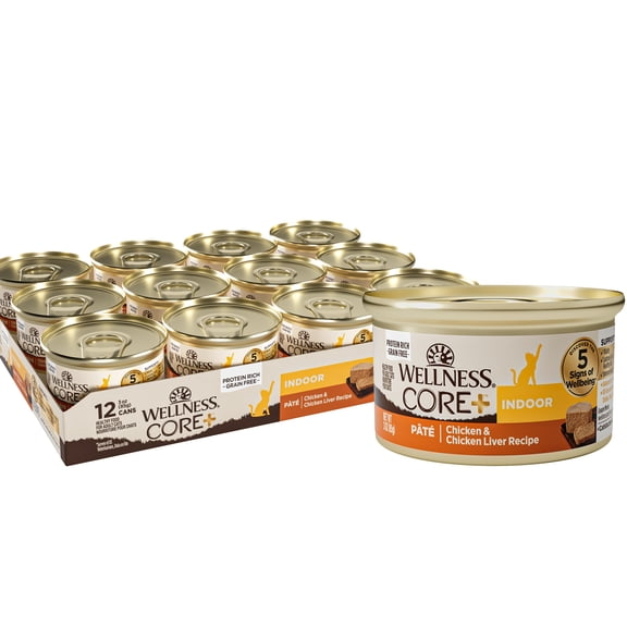 Wellness CORE  Indoor Pate Adult Wet Cat Food, Natural, Protein-Rich, Grain Free, 3 Ounce, 12 Pack (Chicken & Chicken Liver)