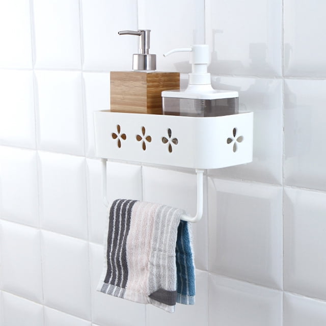 Kitchen Bathroom Organizer Wall Storage Rack Adhesive Shower Shelf Basket Toiletries Storage Holder