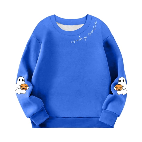bbymog Halloween Boys Girls Crewneck Sweatshirt Long Sleeve Pullover Top Sweatshirts Casual Baby Girl Clothes Blue B 7 Years