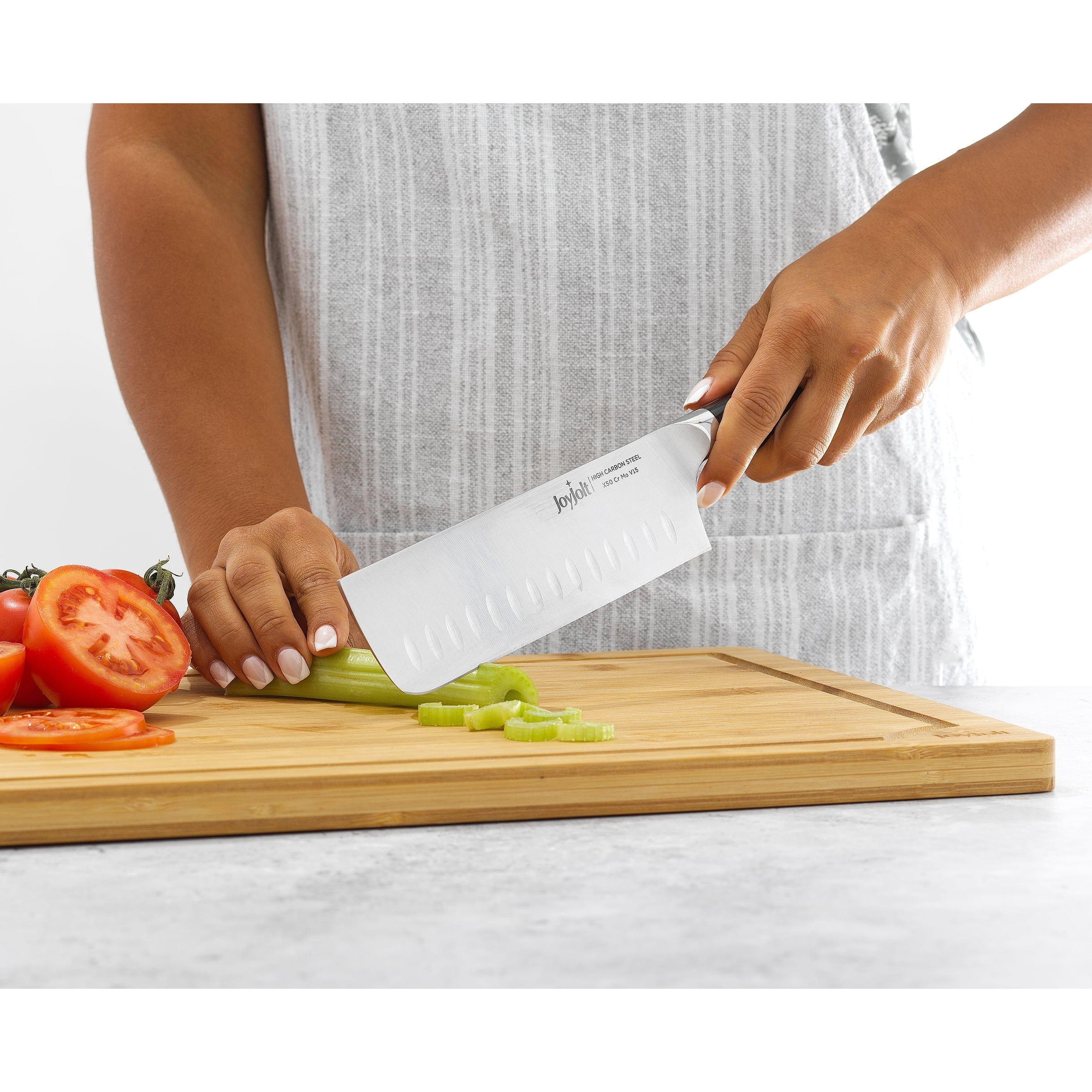 JoyJolt 7-in Nakiri Knife High Carbon Steel Kitchen Knife