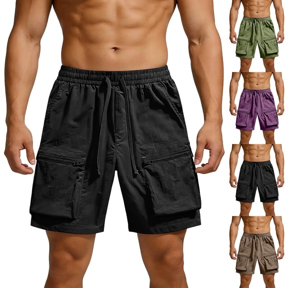 EOYWHK Beach Shorts Quick Dry Relaxed Fit Multi Pocket Summer Shorts for Men Soft Lightweight Breathable Comfort Shorts for Men Army Green, Size L
