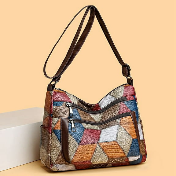 Xiaocao8 Faux Leather Shoulder Bags for Women Plaid Multy Pockets Crossbody Bag Purse Female Elegant Tote Bag for Work,Colorful