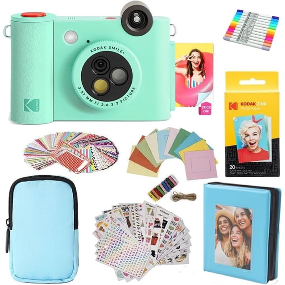 KODAK Smile 2 in1 Instant Camera & Printer Bundle with Case, Zink Paper, Album & Accessories(Green)