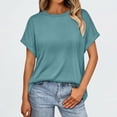 thumbnail image 2 of VBVC Women's Short Sleeve Crewneck Tops,Womens Oversized Casual T Shirts,Solid Color All Gender Blouse,*Sky Blue,Size S, 2 of 9