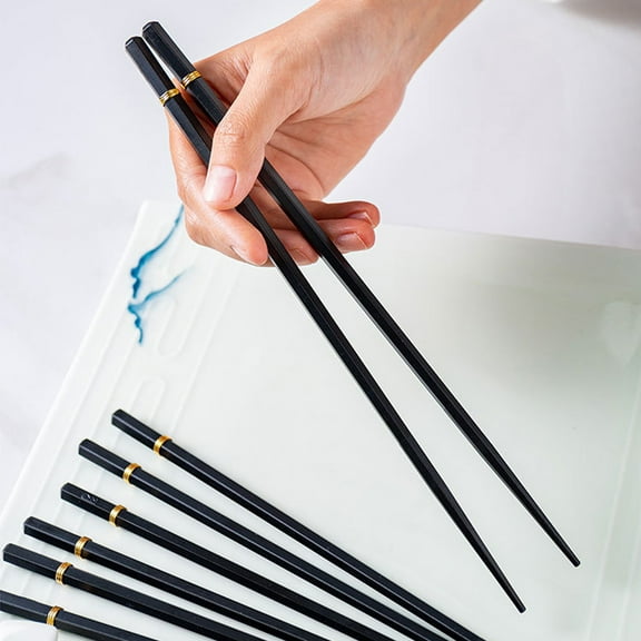 AURARMLET 5 Pairs Black Metal Chopsticks Set with Polymer Glass Fiber Non-Cooking Tableware for Everyday Use
