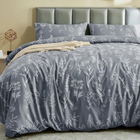 Cover Queen Size, Reversible Floral Green Duvet Cover Set with Zipper Closure,