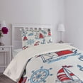thumbnail image 4 of Ambesonne Cartoon Quilted Coverlet 2 Pcs, Nautical, Twin Size, Blue Red, 4 of 5