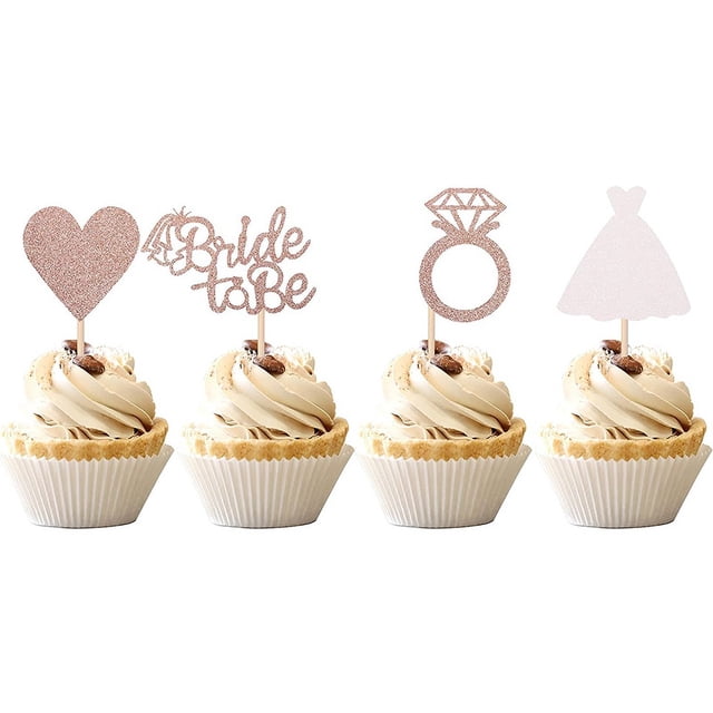12/24 piezas de adornos para cupcakes con forma de anillo de diamantes para futura novia, decoraciones para tartas de boda, despedida de soltera, suministros para despedida de soltera en oro rosa