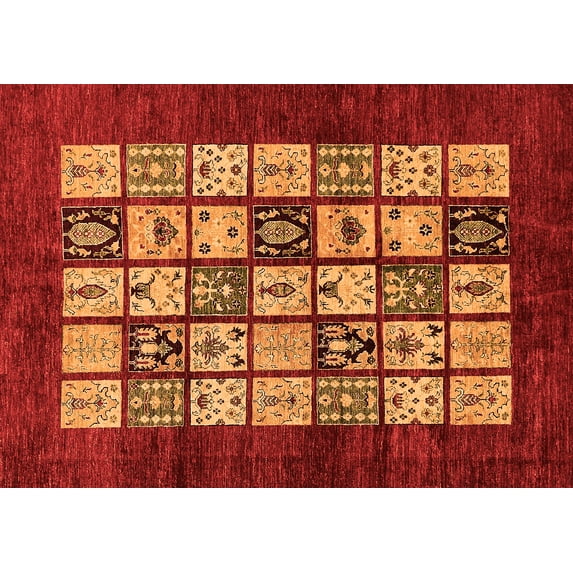 Ahgly Company Indoor Rectangle Abstract Orange Modern Area Rugs, 7' x 9'