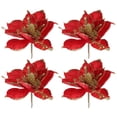 thumbnail image 1 of GOOHOCHY 4 piezas de flores de Nochebuena, adornos navideños de flores artificiales para el árbol de Navidad, 1 of 7