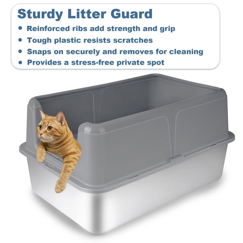Active Mind Ltd 2-Pack Stainless Steel Cat Litter Box, XXL Covered Litter Box for Giant Cats, Seamless Anti-Leak Design, High Walls for Odor Containment, Easy to Scoop, Gray