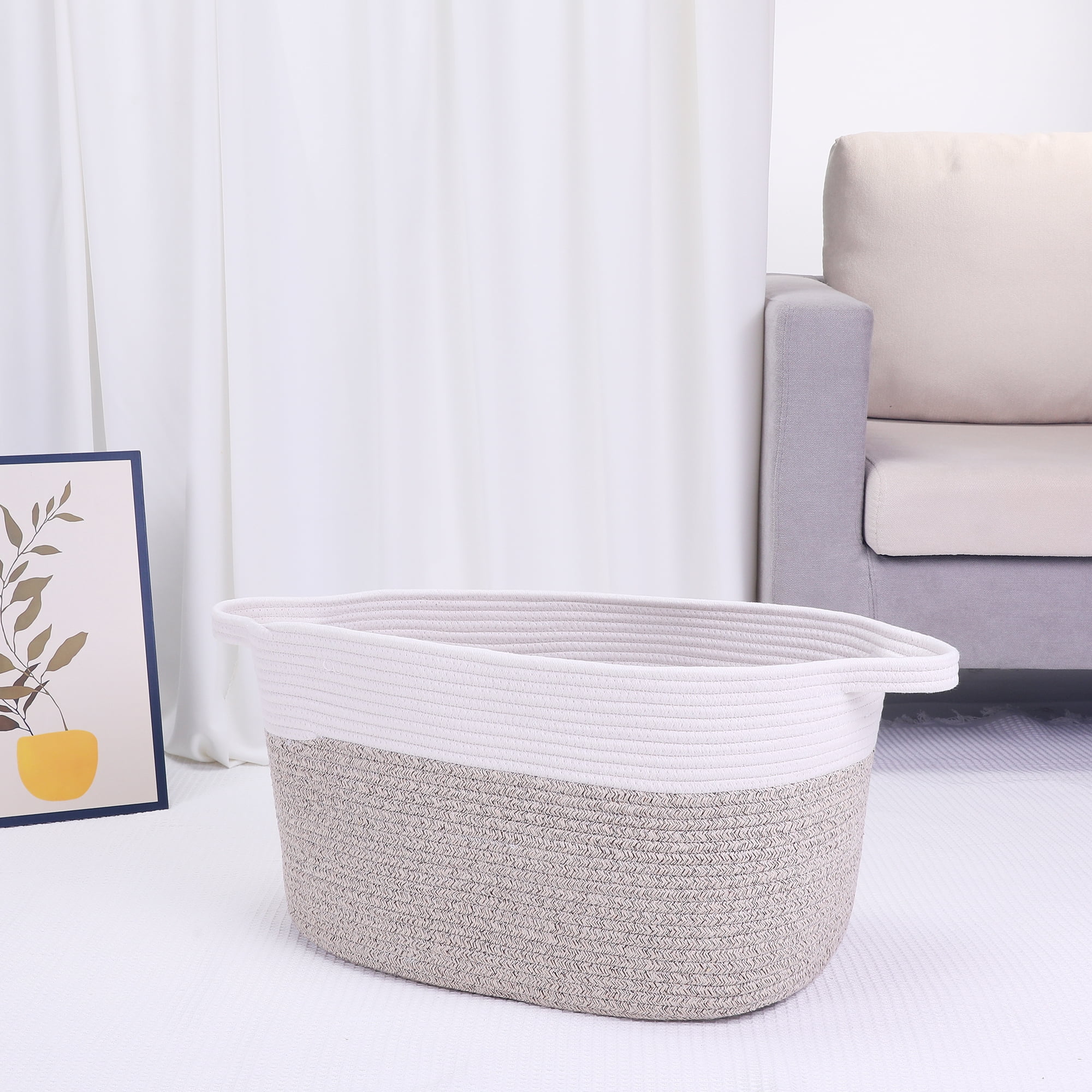 Unique Bargains Woven Storage Basket with Handle Shelf Storage Bin for Home White Brown