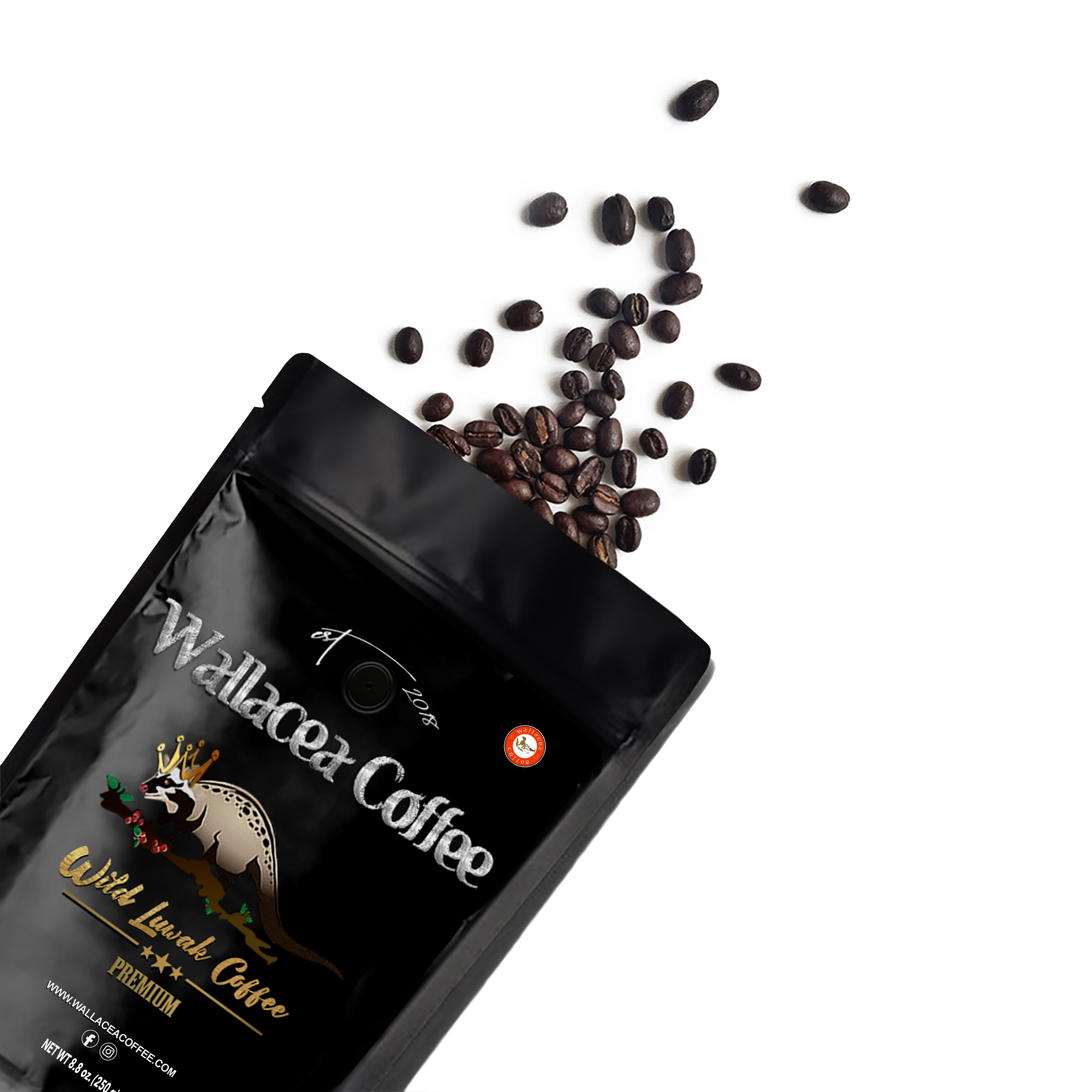 Wallacea Coffee Kopi Luwak Beans, Wild Certified, Roasted Whole Beans,  Sumatra Indonesia, 8.8 oz - Walmart.com, image size:4500x4500