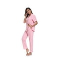 thumbnail image 6 of ANLIQI Women's 100% Cotton Pajama Set Button Down Short Sleeve Shirt and Long Pants Sleepwear Soft ladies Lounge Sets(Pink, M), 6 of 7