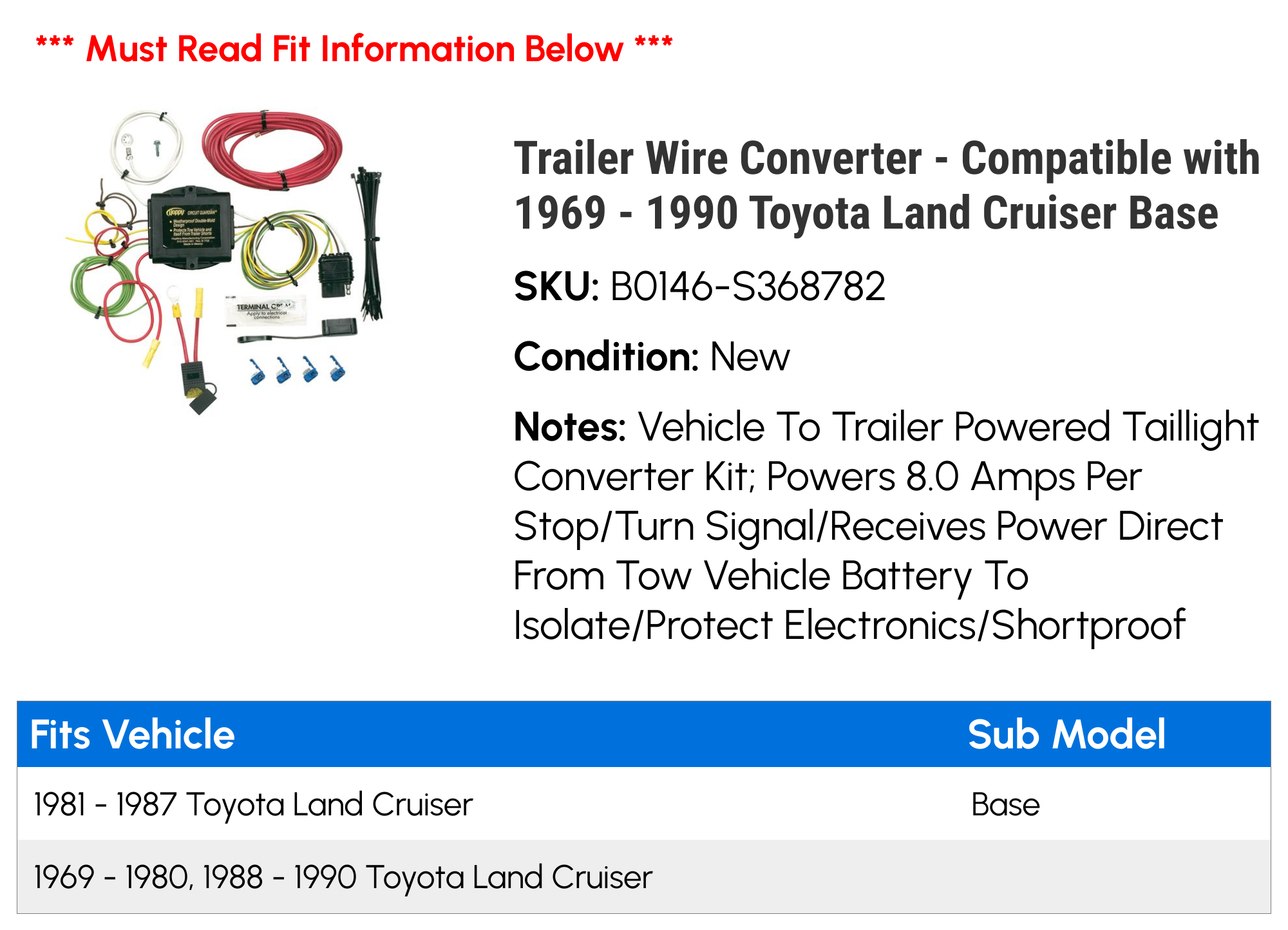 Trailer Wire Converter Compatible with 1969 1990 Toyota Land Cruiser  Base 1970 1971 1972 1973 1974 1975 1976 1977 1978 1979 1980 1981 1982 1983  1984 1985 1986 1987 1988 1989