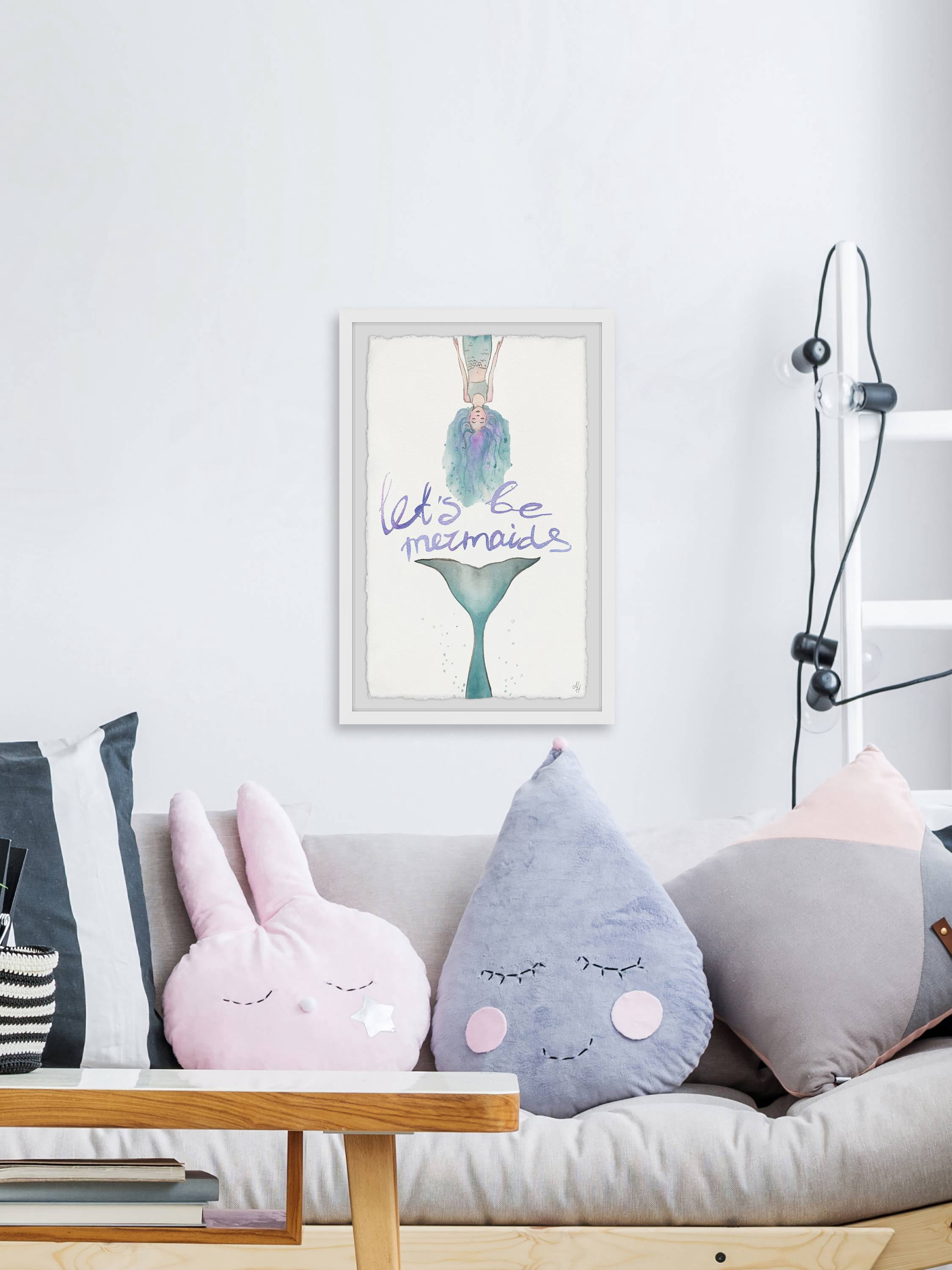 Marmont Hill Let's Be Green Mermaids Tail Framed Wall Art, 8.00" x 1.50"