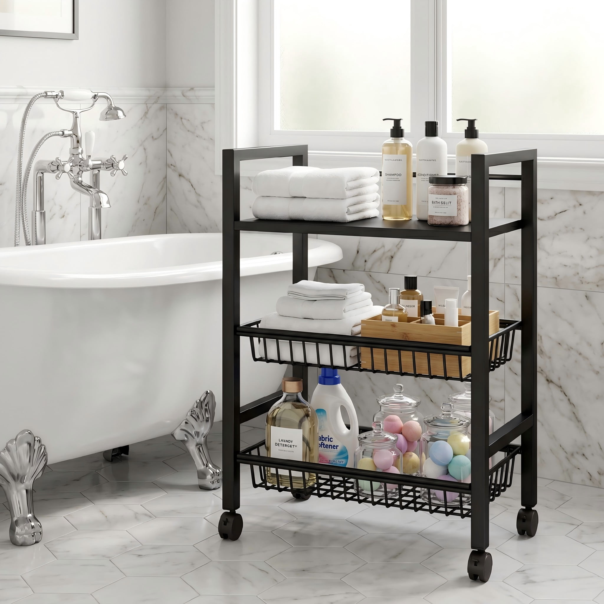 Rolling Kitchen Storage Cart with Shelves and Baskets, Mobile Pantry Organizer for Kitchen, Coffee Station and Small Spaces, Multiple Styles Available