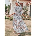 thumbnail image 5 of Vestido ANRABESS largo floral blanco con escote en V cruzado, talla mediana, 5 of 5