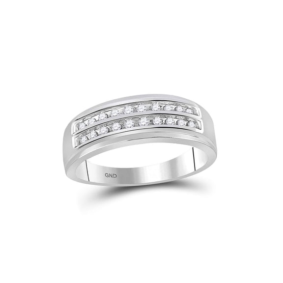 FB Jewels 10kt White Gold Mens Round Diamond Wedding 2-Row Band Ring 1/4 Cttw Size 8