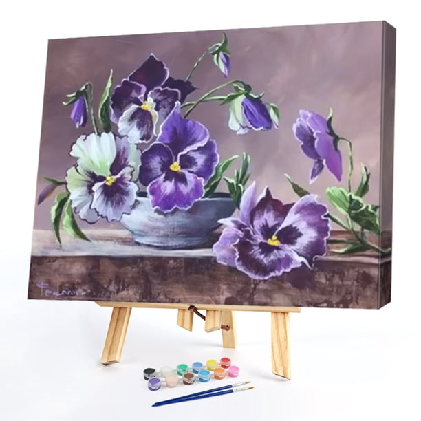Cuadros Decorativos Kit de pintura al óleo de flores por números pintura acrílica DIY sobre lienzo arte sin marco (4) Tmvgtek embutido en tela