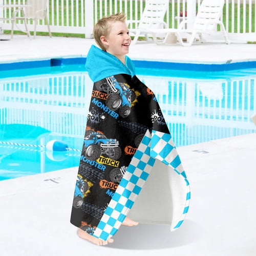 Boys Hooded Beach Towel With Rugby Theme - 30x50 Inch Quick Dry Bath Towel For Kids 4-8, Pool & Beach Wrap - View #3