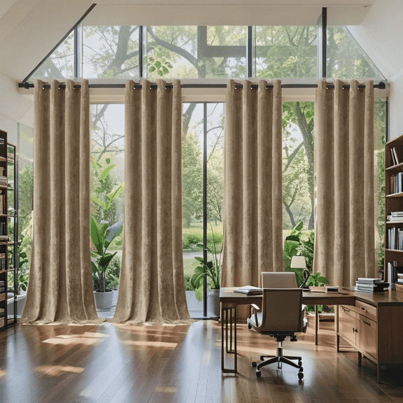 Crushed Velvet Curtains with Grommets Luxurious Thermal Insulated Soundproof Drapes for Office Soft and Durable Light-Filtering Window Treatments, 4 Panels