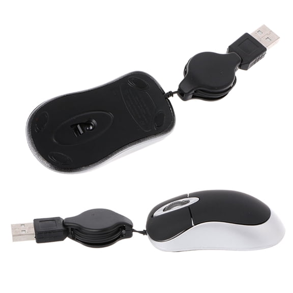 Masteelf Durable Mini Compact Travel Mouse with Retractable Cable for Computer Use Black Plastic 2Pc