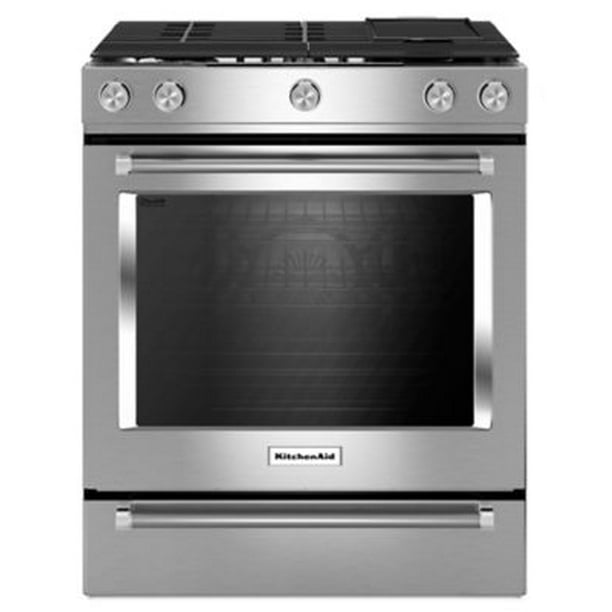 KITCHENAIDKSDB900ESS30Inch5BurnerDualFuelConvectionSlideIn