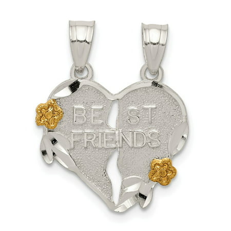 925 Sterling Silver Best Friends 2-piece break apart Heart Pendant for