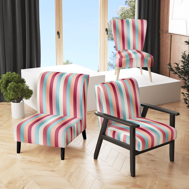 Designart « Motif d'Harmonie Rayée Rose Vibrante » Fauteuil d'Appoint Rembourré à Rayures Roses - Fauteuil Moderne pour Chambre