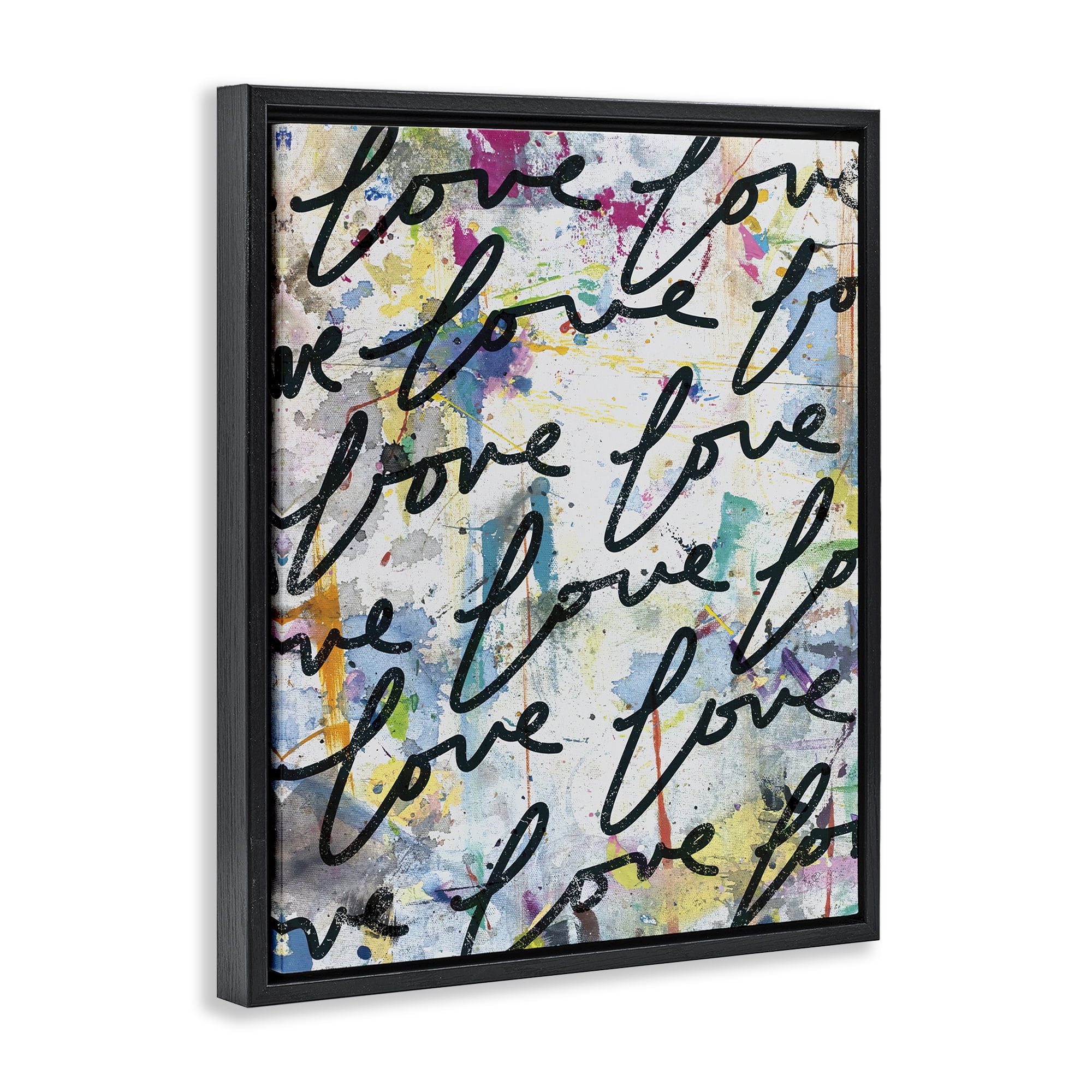 Stupell Industries Love Words Pattern Typography Painting Black Floater Framed Art Print Wall Art, 25 x 31