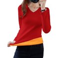 thumbnail image 1 of Women Thermal Underwear Velvet V Neck Lady Basic Top Cold Weather Soft Comfortable Baselayer Dressing Breathable Sleepwear Red, 1 of 7