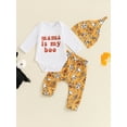 thumbnail image 3 of Nreborn Baby Boy Girl Halloween Outfits Long Sleeve Letters Bodysuit Pumpkin Pants Set Hat 3Pcs Fall Winter Clothes, 3 of 8