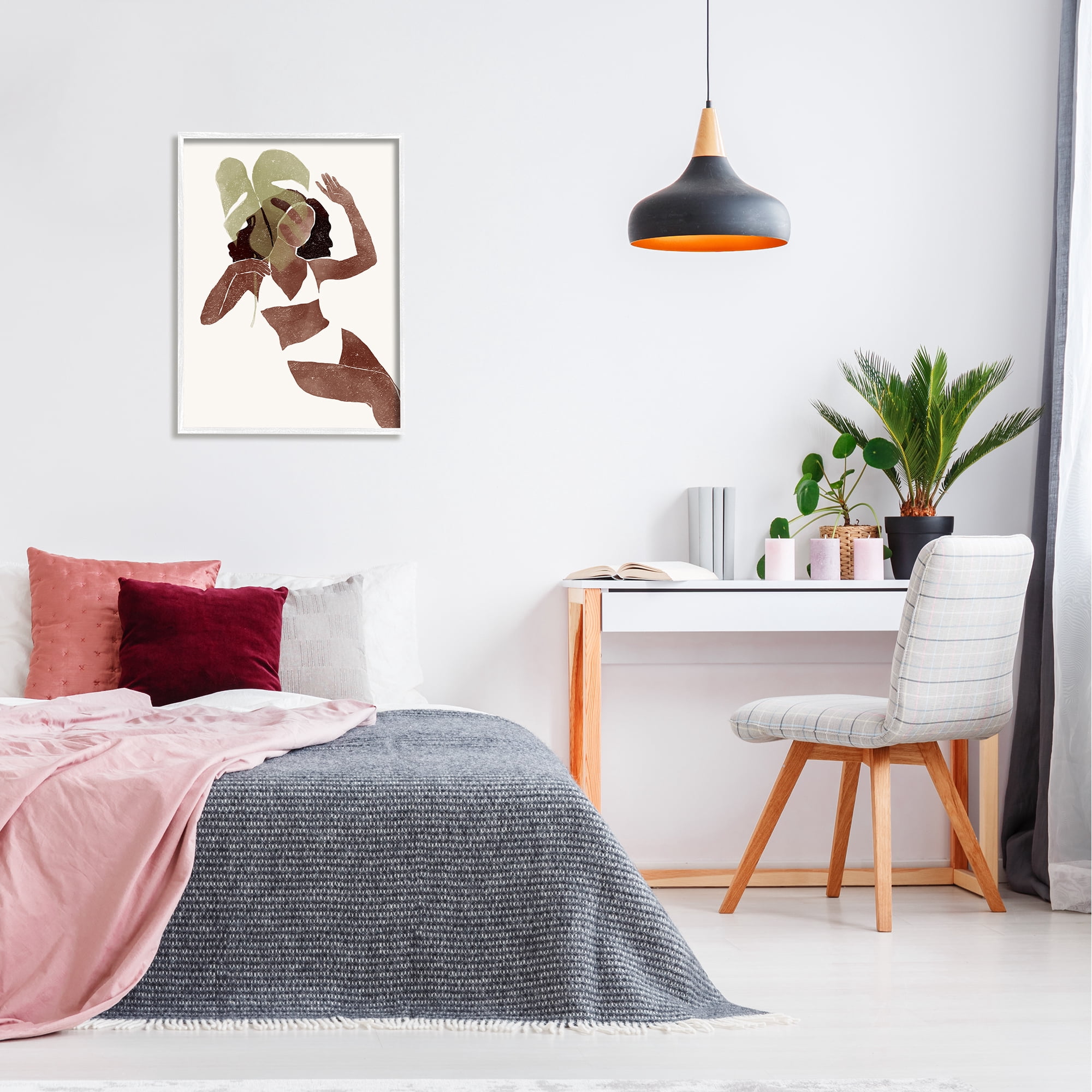 Stupell Monstera Leaf Girl Earth Tones Botanical & Floral Painting White Framed Art Print Wall Art