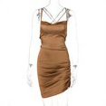 thumbnail image 1 of Dulzura satén mujer Correa Mini vestido fruncido encaje hasta Cruz vendaje espalda descubierta ceñido al cuerpo Sexy fiesta elegante 2023 Club Navidad Delgado Tan Jianjun  unisex, 1 of 2