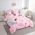 thumbnail image 3 of Manfei Girly Pink Fashion Twin Bedding Sets 7-Piece for Teen, Cartoon Princess Hat Bedding Comforter Set, Kawaii Butterfly Reversible Sheet Sets, Breathable Home Decor, 3 of 7
