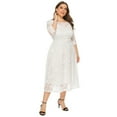 thumbnail image 5 of OBEEII Plus Size Dresses for Women 3/4 Sleeve Floral Lace Maxi Dresses Formal Dresses Cocktail Swing Midi Dress with Pocket, 5 of 8