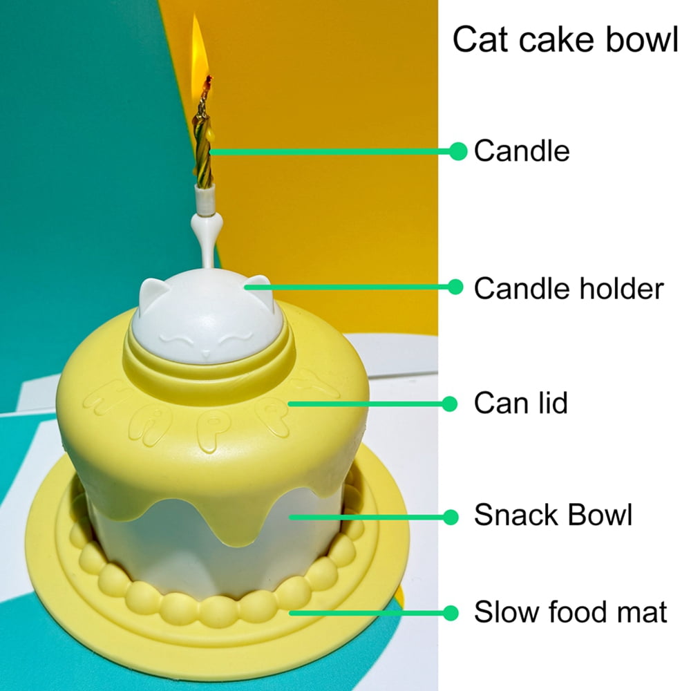 Cat Birthday Cake Bowl includes Cat Slow Feeder Bowl, Cat Food Bowl, Pet Food Can Cover - Cat Birthday Party Supplies