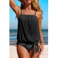 thumbnail image 4 of Women's Black Striped Mesh Knotted Hem Tankini Swimsuit, 4 of 5