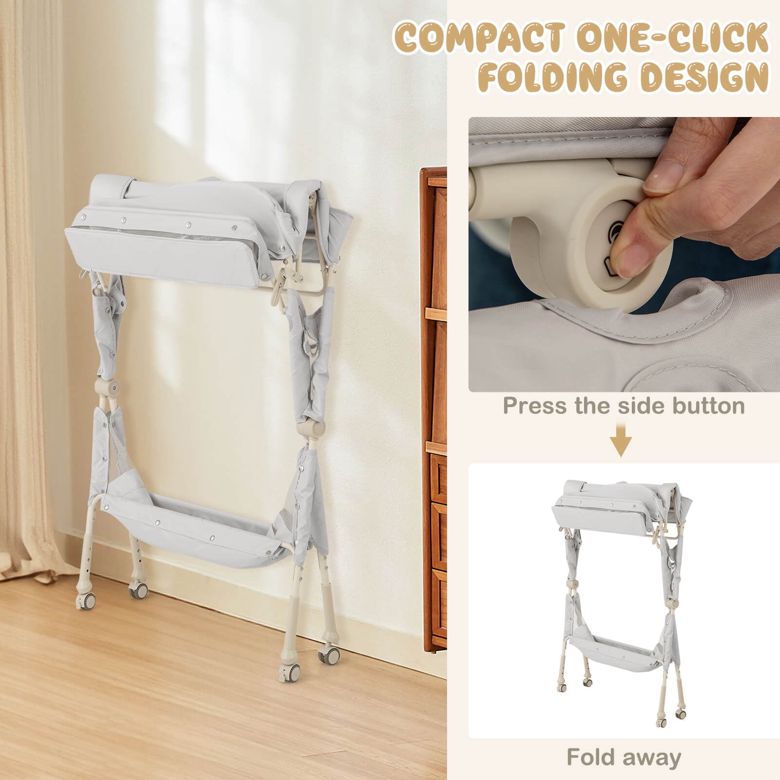 Costway Portable Baby Diaper Changing Table with Storage Water Basin 3-Level Adjustable Height Gray