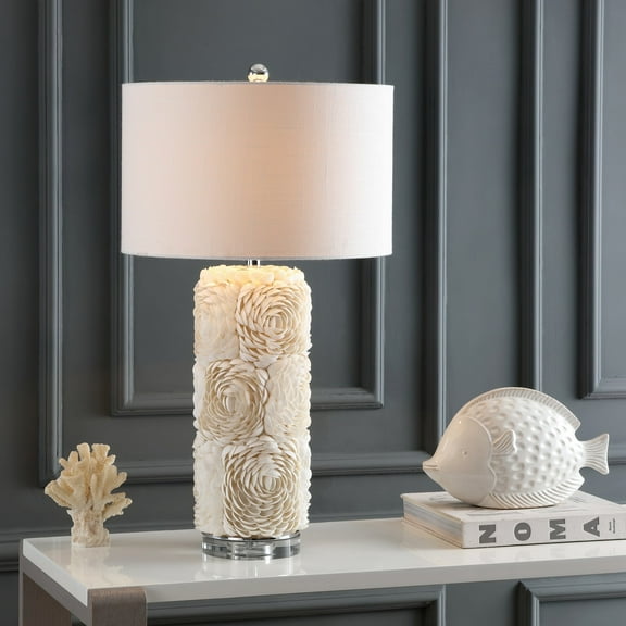 JONATHAN Y Rosette 28.5" Seashell/Resin/Crystal LED Table Lamp, Cream, JYL1006A