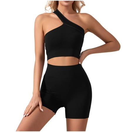 Muscularfit Yoga Set 2 Piece Set Womens Athletic Sets Camisole Gym Set Black Boat Neck Sleeveless Cropped Women s Clothing Sets M