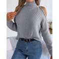 thumbnail image 4 of SWSMCLT Women's Soft Pullover Sweater Long Sleeve High Neck Loose Top Knitwear Knitted Off The Shoulder Fashion Grey Medium, 4 of 5