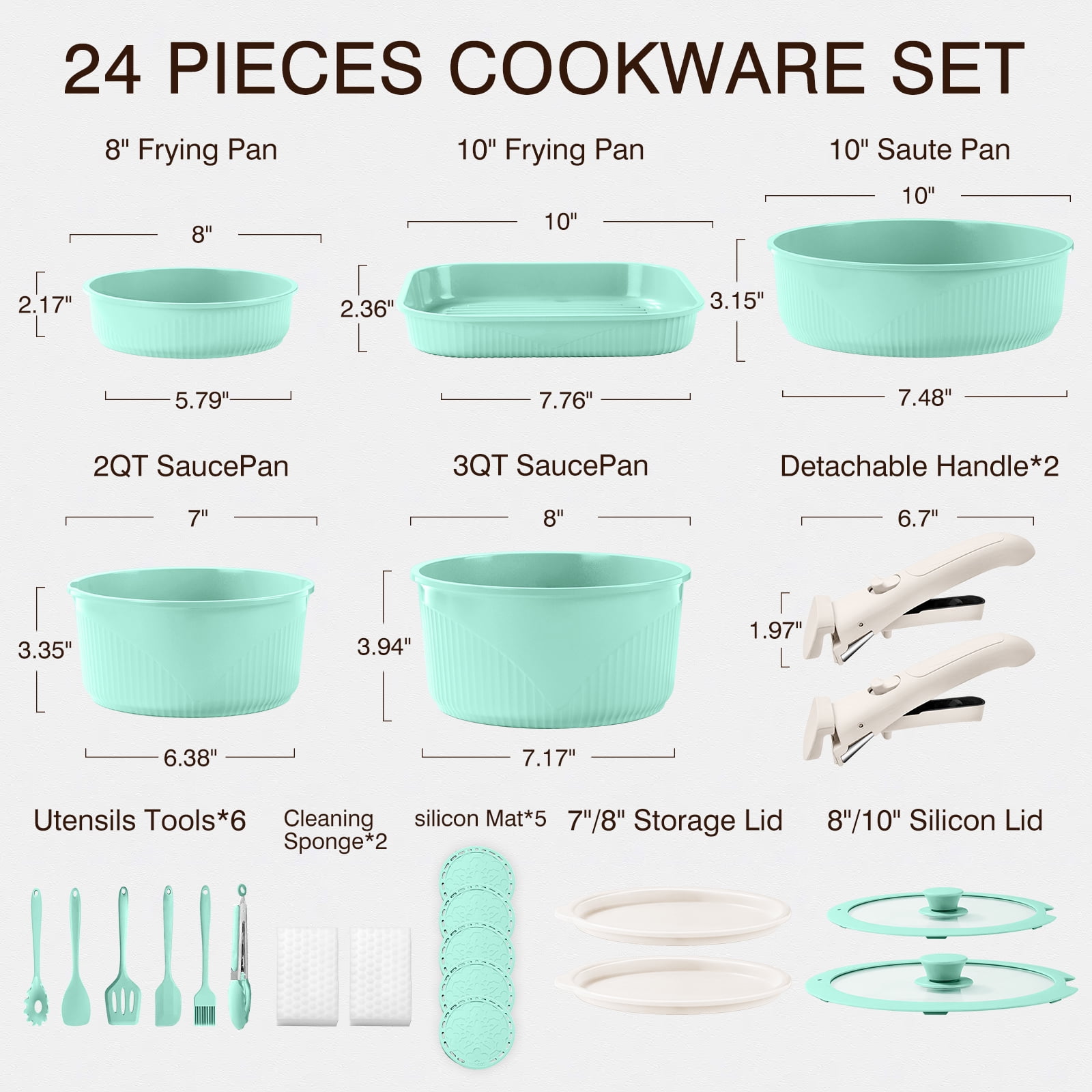 23pcs Pots and Pans Non Stick, Cookware Sets Detachable Handle, Induction Kitchen Pots and Pans,NonStick Cooking Set, Oven/Dishwasher/Fridge , Space Saving,Healthy Kitchen Cookware Sets