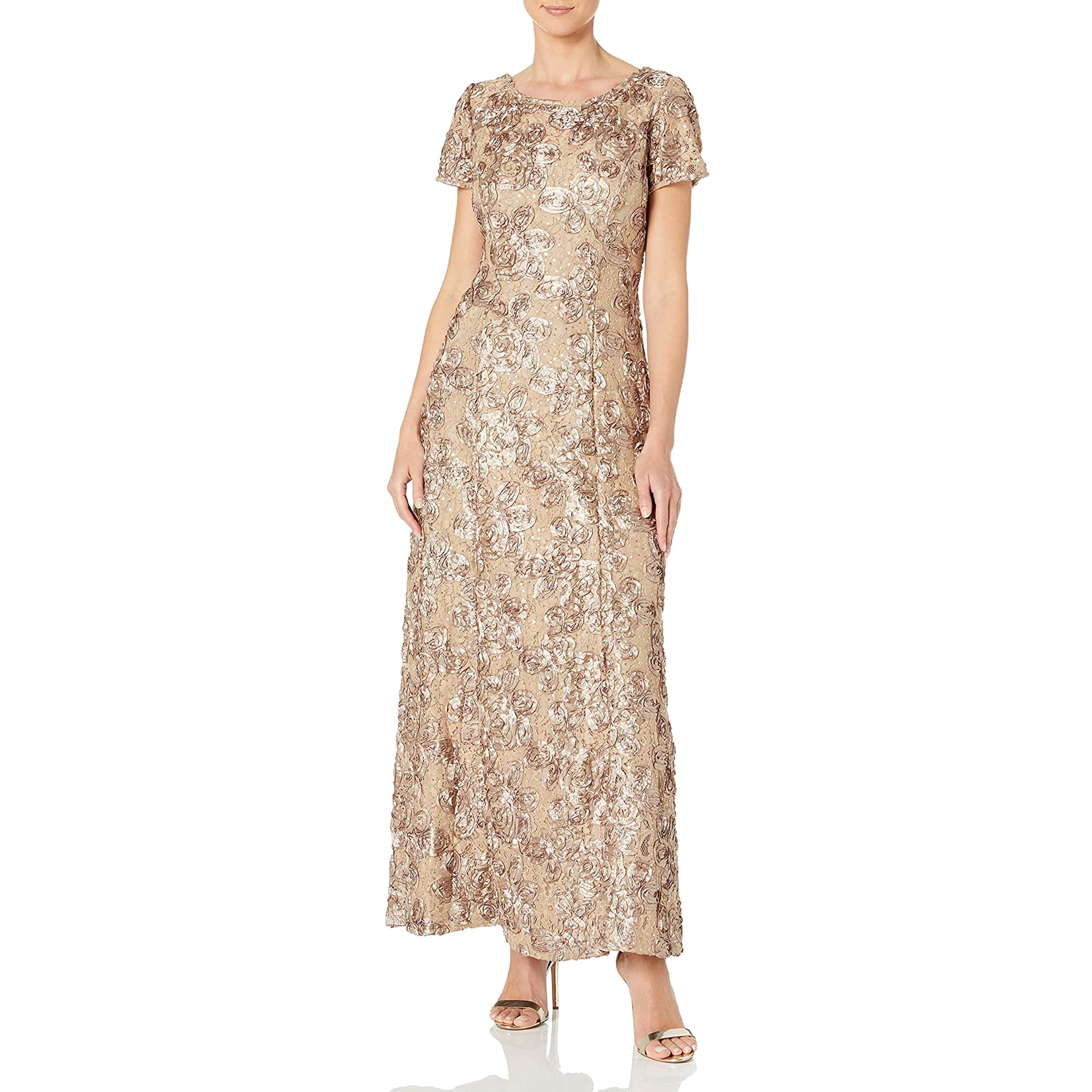 Alex Evenings Womens Long A-line Rosette Dress