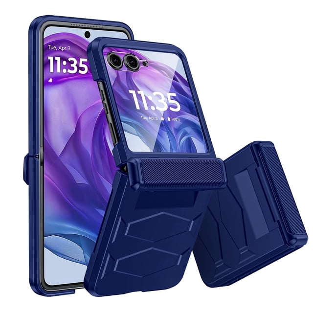 Oupeigar para Motorola Razr 50 Ultra/Razr 60 Pro Funda Tipo Armadura para Teléfono, con Cubierta de Bisagra, Protector de Pantalla Integrado, Funda a Prueba de Golpes con Carga Inalámbrica - Azul