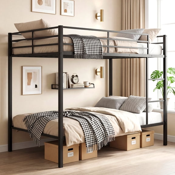 Costway Metal Bunk Bed Full Over Full, Modern Heavy-duty Bunk Bed with Safety Guardrail