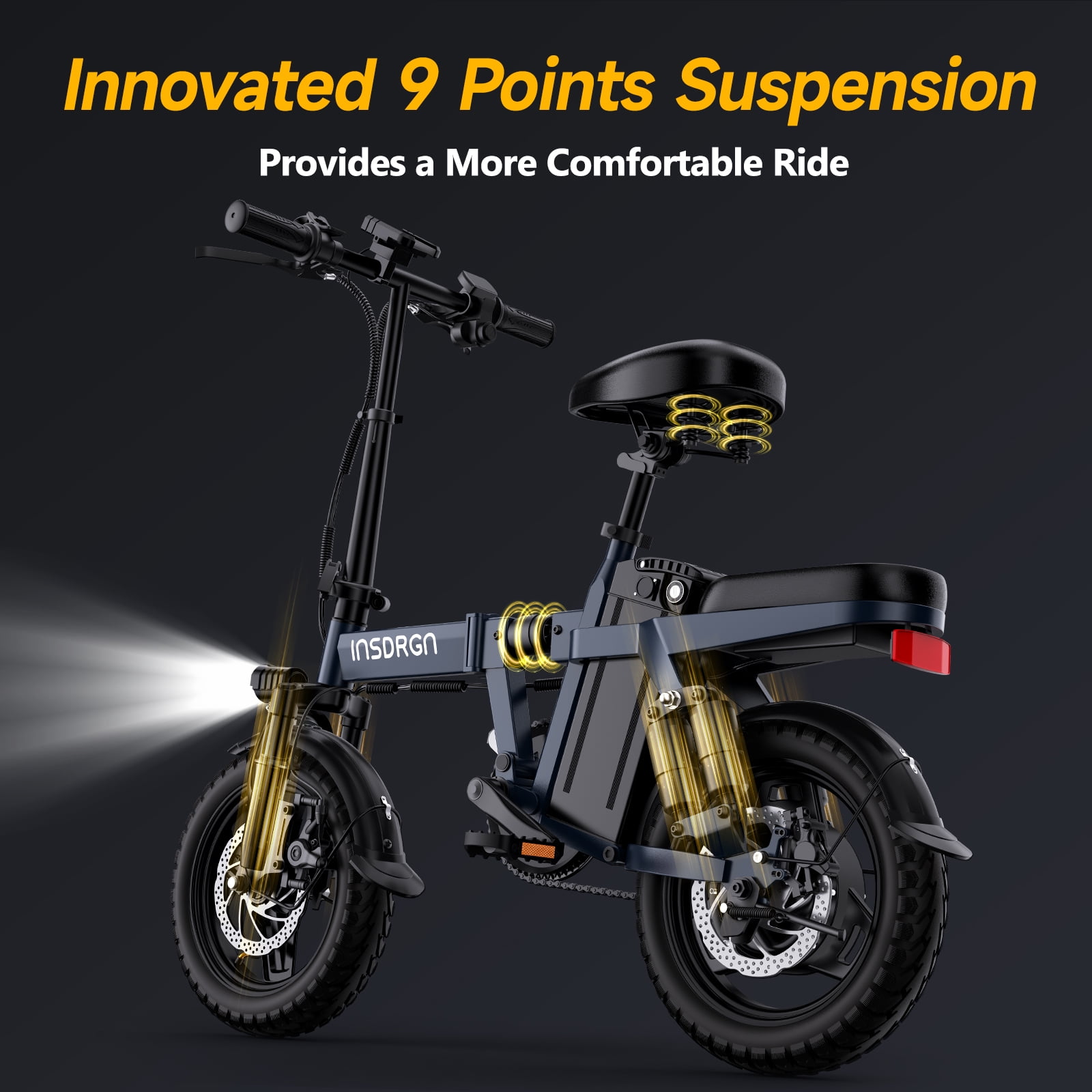 INSDRGN Folding Electric Bike for Adults Teens, 1500W Peak Motor, 16AH 48V Battery 14" Electric Bicycles, 35 Miles Range, Mini Ebike for City Commuter, UL2849, Blue